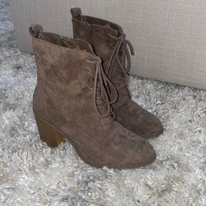 Suede brown combat boot booties.
